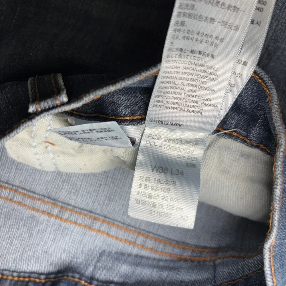 Levi's 512 Slim Taper Jeans Mens 36x31 Blue Faded Denim Stretch Pants Dark wash